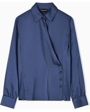 Emporio Armani Satin Crêpe Wrap Shirt - Blue