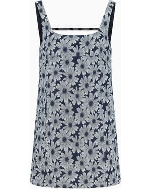 Emporio Armani Vestido De Denim Con Motivo Integral De Margaritas En Tejido Jacquard Cápsula Peace - Azul