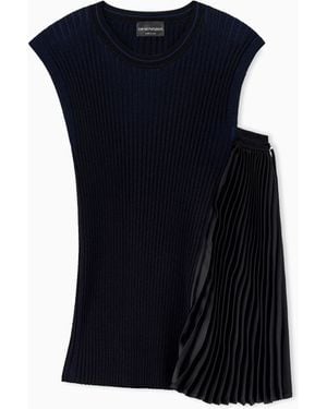 Emporio Armani Knit Top With Asymmetrical And Sleeveless Ribbed Design And Pleated Panel - Black