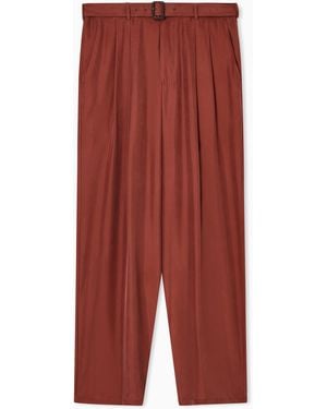 Emporio Armani Pure Washed Silk Habutai Belted Trousers - Red