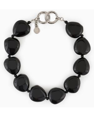 Emporio Armani Choker Necklace With Rounded Gemstones - Black