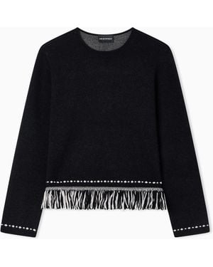 Emporio Armani Jumper With Fringed Hem - Black