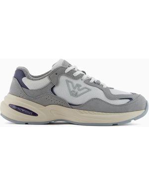 Emporio Armani Mesh Trainers With Suede Details And An Eagle Logo - White