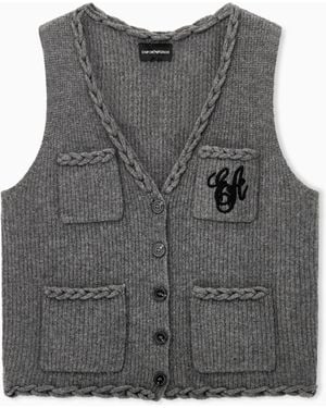 Emporio Armani Chaleco De Punto Con Cuello De Pico Y Ribetes Trenzados - Gris