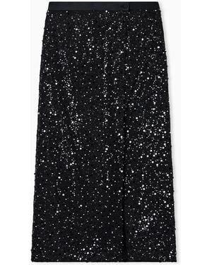 Emporio Armani Georgette Skirt With All-Over Beads And Sequins - Black