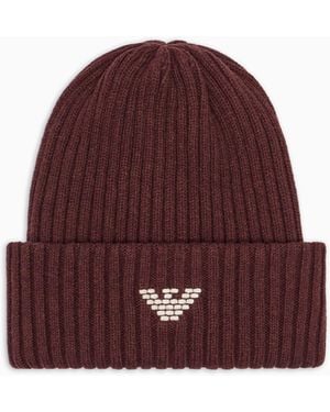 Emporio Armani Gorro De Mezcla De Lana Acanalada Cápsula New York Asv - Rojo