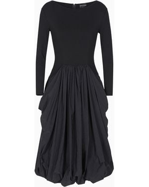 Emporio Armani Stretch Milano-Stitch Dress With Taffeta Skirt - Black