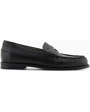 Emporio Armani Mokassins Aus Glattleder - Weiß