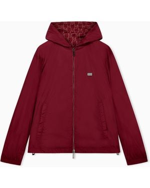 Emporio Armani Hooded Blouson Jacket With A Zip And An All-Over Print - Red