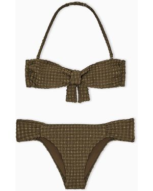 Emporio Armani Wattierter Bandeau-Bikini Aus Seersucker - Mettallic