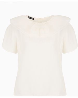 Emporio Armani Moon Capsule Collection Silk Organza Blouse With Petal Collar And Ruffles - White