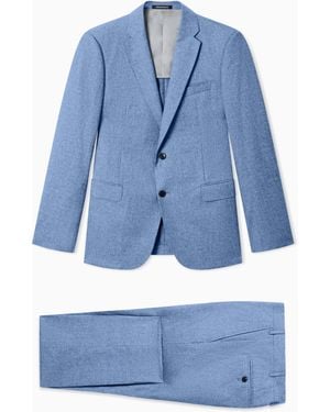 Emporio Armani Light Wool Cloth Single-Breasted Suit With Printed Yarn - Blue