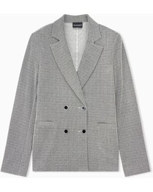Emporio Armani Double-Breasted Cotton Jersey Blazer With A Chevron Pattern - Grey