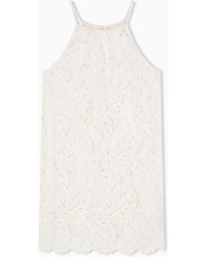 Emporio Armani Foliage-Print Lace Beach Dress - White