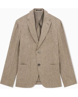 Emporio Armani Chaqueta De Lino Ligera Con Dos Botones Essential - Marrón