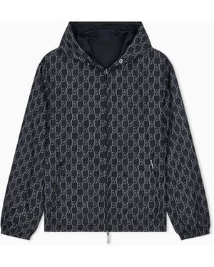 Emporio Armani Hooded Blouson Jacket With A Zip And An All-Over Print - Blue