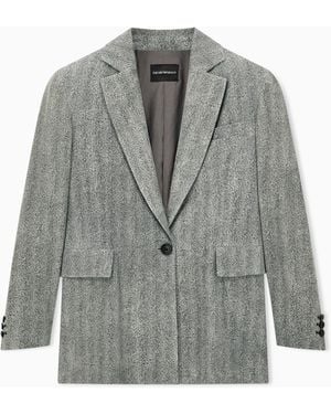 Emporio Armani Chevron Print Goat Suede Blazer Signature Capsule - Grey