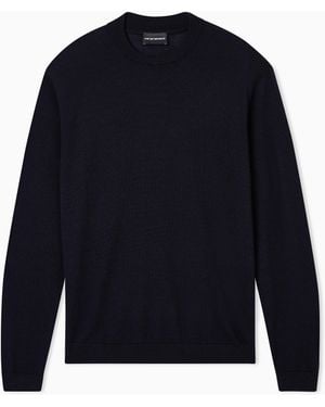 Emporio Armani Travel Essential Plain-Knit Virgin-Wool Jumper - Blue