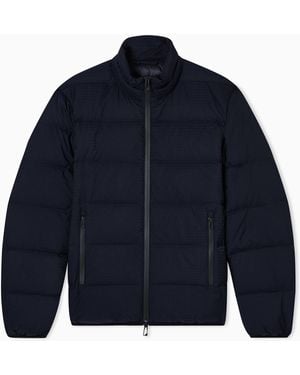 Emporio Armani Water-Repellent, Quilted Nylon Down Jacket With Jacquard Logo Lettering - Blue