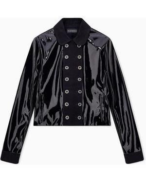 Emporio Armani Coated Blazer With Warm Lining And Techno Cotton Details - Black