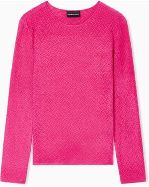 Emporio Armani Chenille Sweater With Embossed Irregular Chevron Motif - Pink