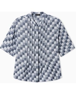 Emporio Armani Check Linen Gauze Shirt - Blue