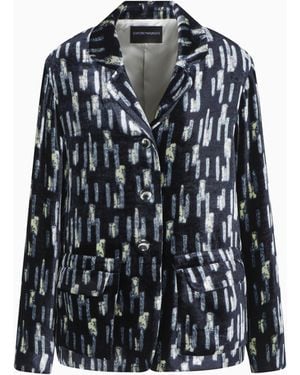 Emporio Armani Printed Velvet Single-Breasted Blazer - Black