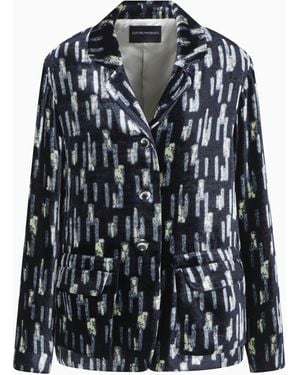 Emporio Armani Printed Velvet Single-Breasted Blazer - Black