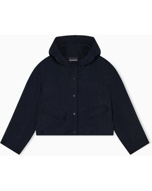 Emporio Armani Cupro-Blend Hooded Blouson With Oversized Jacquard Chevron - Blue