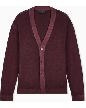 Emporio Armani Cárdigan De Punto Liso De Lana Virgen - Morado