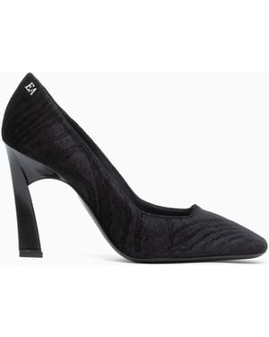 Emporio Armani Animalier Velvet Pumps With A Pointed Toe And Stiletto Heel - White