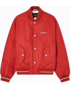 Emporio Armani Nylon Bomber With Logo Embroidery - Red