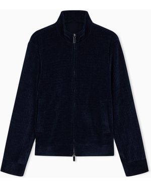 Emporio Armani Signature Capsule Collection Ribbed Chenille Full-Zip Blouson - Blue