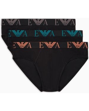 Emporio Armani Three-Pack Of Briefs With Bold Monogram Logo - Black