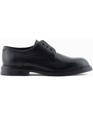 Emporio Armani Pebbled Leather Derby Shoes With Rubber Sole Essential - Black