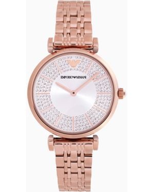Emporio Armani Reloj De Cuarzo Con Dos Manecillas Y Correa De Acero Inoxidable Chapado En Oro Rosa - Blanco