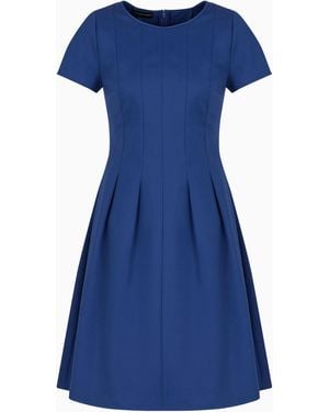 Emporio Armani Couture Cotton Blend Dress With Pleats - Blue