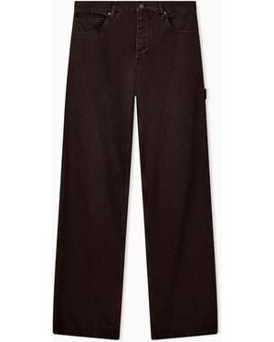 Emporio Armani Oversized Cotton Workwear Trousers With Utility Pockets - Brown