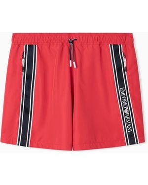 Emporio Armani Swim Shorts With Logo Tape - Red