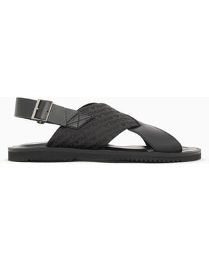Emporio Armani Leather And Jacquard Cross-Over Sandals - White
