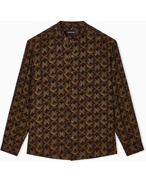 Emporio Armani Printed Crepon Fabric Shirt With Guru Collar - Brown