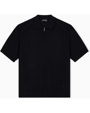 Emporio Armani Asv Plain-Knit Jumper With Polo-Shirt Collar - Black