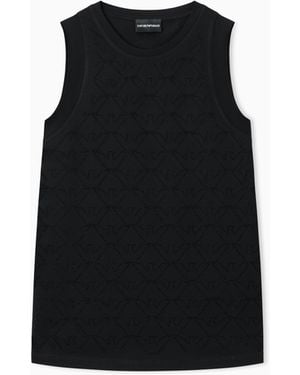 Emporio Armani Mercerised Tank Top With Rhinestones - Black