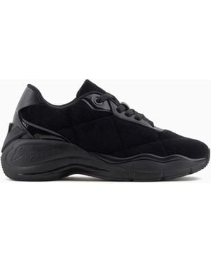 Emporio Armani Velvet Trainers With Oversized Soles - Black