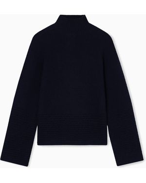 Emporio Armani Icon Links-Stitch Wool With Openwork Turtleneck Jumper - Blue