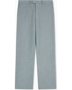 Emporio Armani Pantalon En Satin De Lin Mouliné Texturé Icon - Bleu