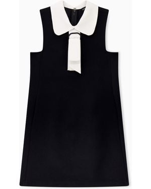 Emporio Armani Sleeveless Dress With A Peter Pan Collar And A Front Tie - Black