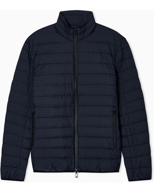 Emporio Armani Quilted Down Jacket With All-Over Jacquard Logo Essential - Blue