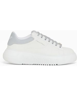 Emporio Armani Leather Trainers With Signature Logo - White