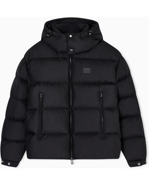 Emporio Armani Water-Repellent, Quilted Ripstop Nylon Hooded Down Jacket - Black